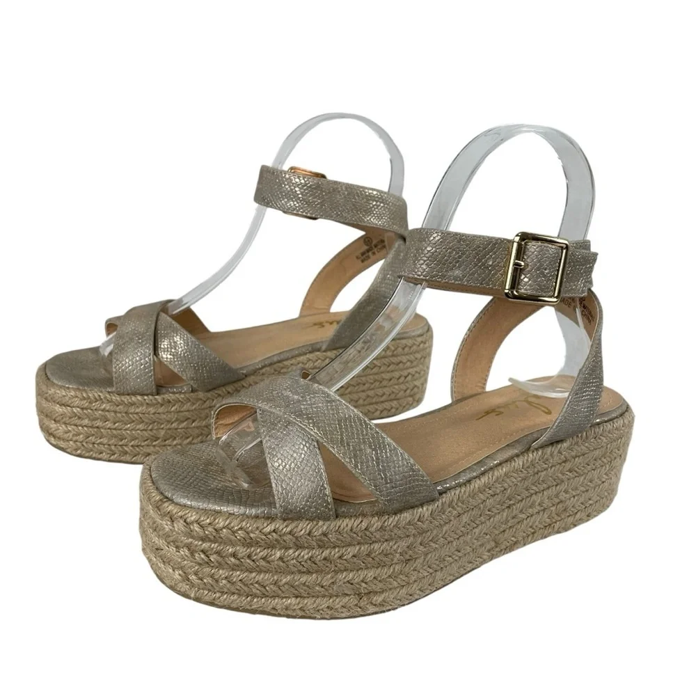 Lulu's Platform Cobi Beige Snake‎ Espadrille Sandals Size 5.5 Neutral Ankle Wrap
